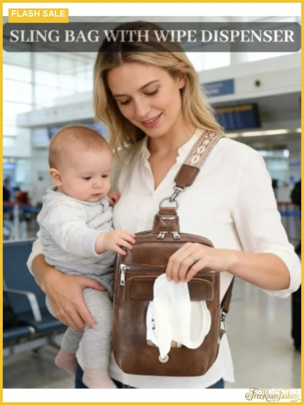 Mini Diaper Bag Crossbody with Wipes Pocket Hands-Free